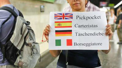 Cartello contro borseggiatori, Barcellona