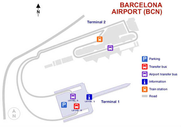 Mappa dell'aeroporto di Barcellona El Prat