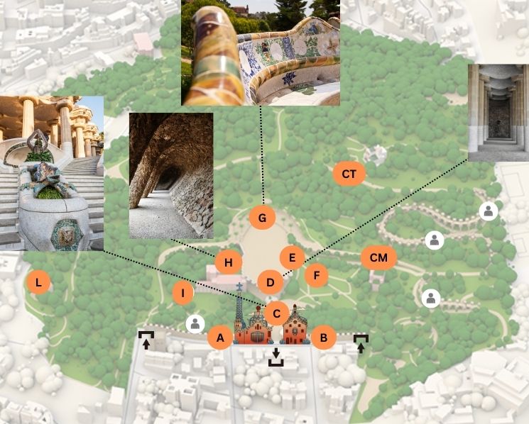 Mappa per la visita di Parc Guell, Barcellona