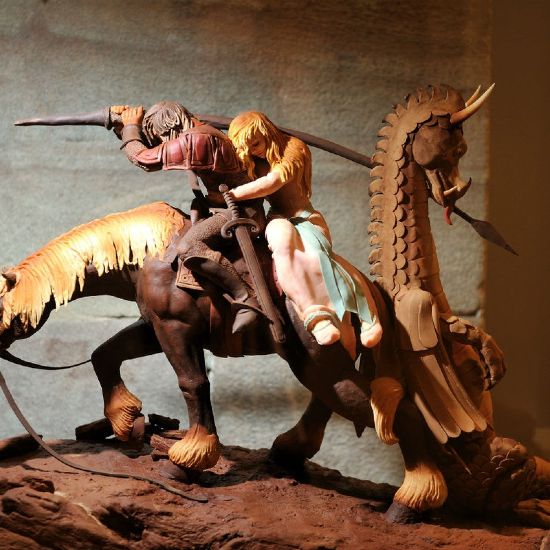 Una scultura di cioccolato esposta nel museo